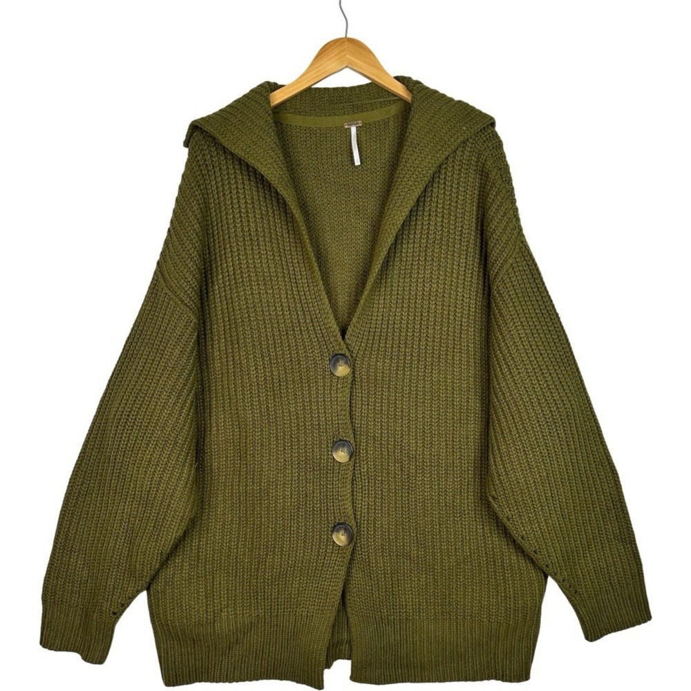 Free People Swim Too Deep Cardigan M Green Oversized Chunky Knit Shawl Collar